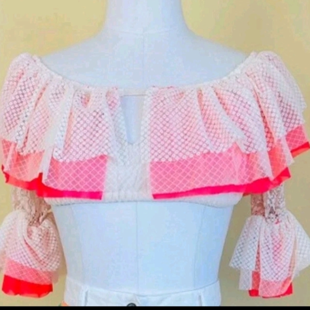 NWT FREE PEOPLE 🩷 Couture HAH Collection Festival Lace Top Hot Pink SZ M